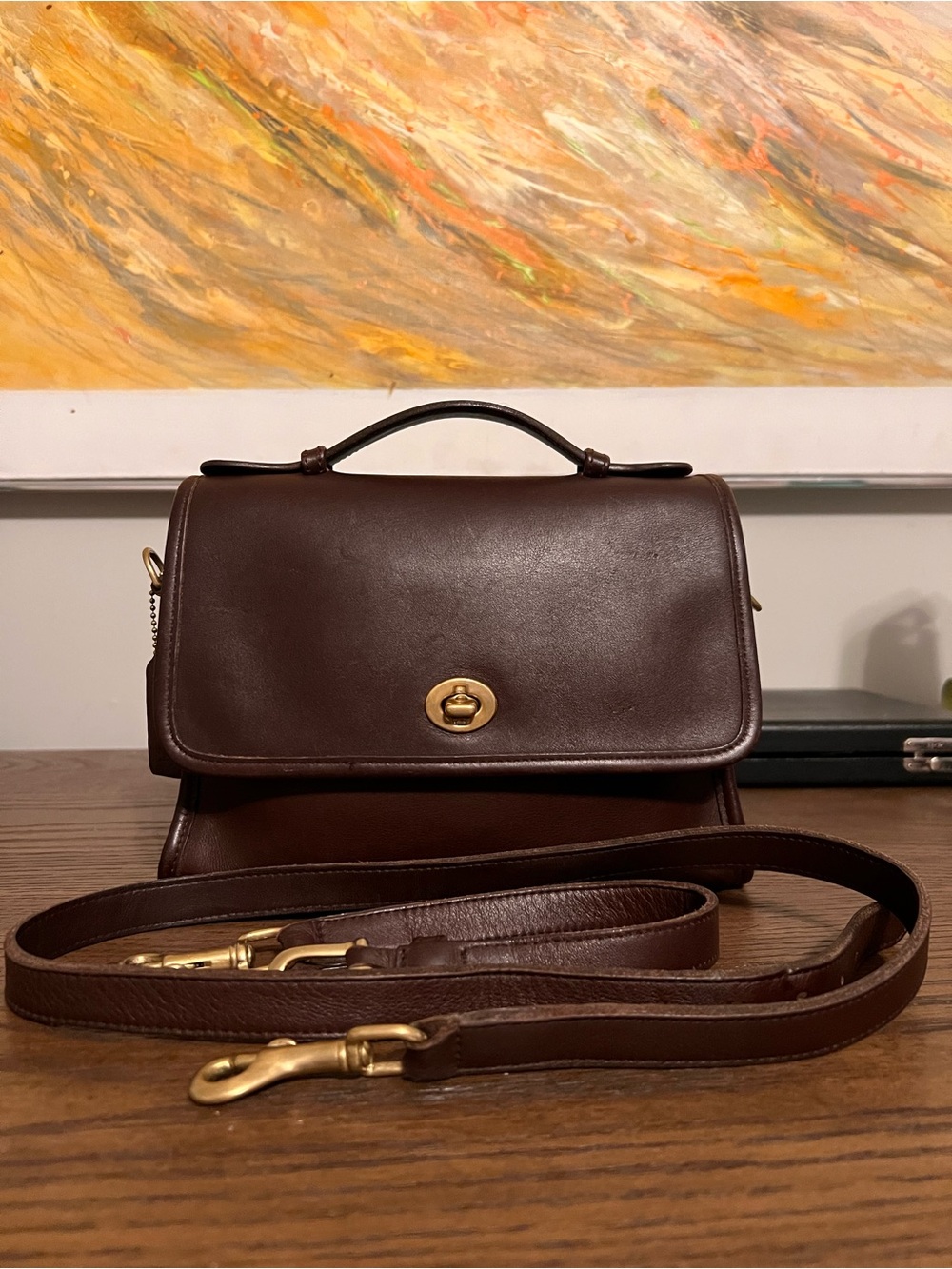 Vintage Authentic Coach Mahogany Brown Crossbody Court Bag 9870